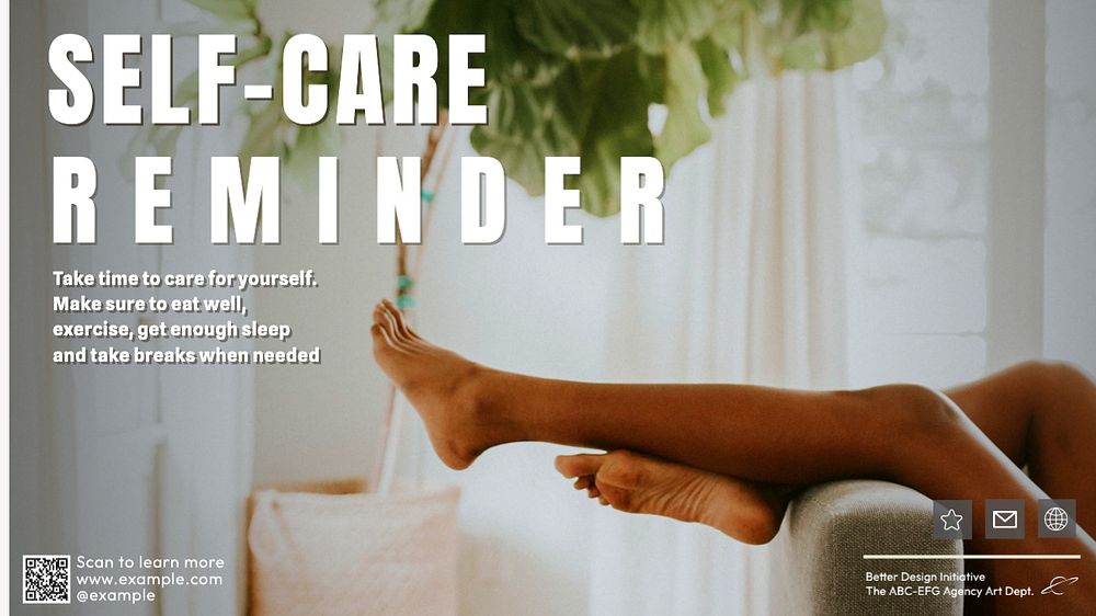 Self care reminder blog banner template, editable text