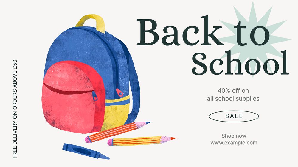 Back to school sale Facebook cover template, editable design