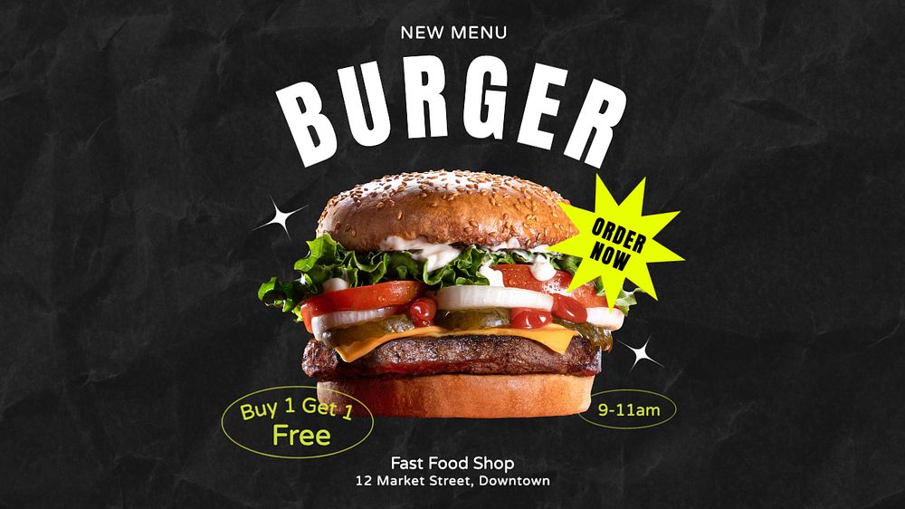 New menu, burger Facebook cover template, editable design