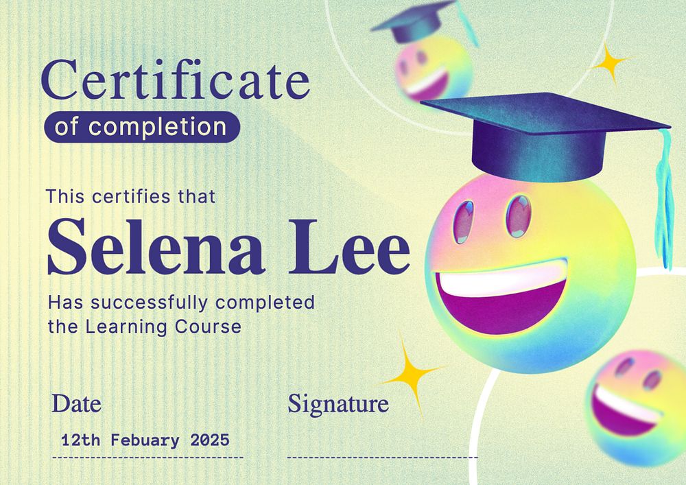 Certificate of completion template, editable design