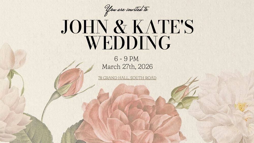 Wedding invitation Facebook cover template, editable design