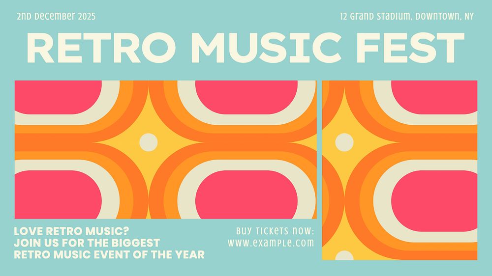 Retro music festival blog banner template, editable text