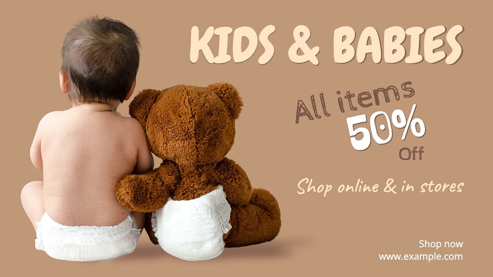 Sale, kid & baby Facebook cover template, editable design