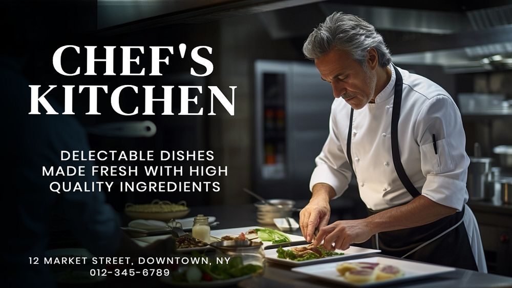 Chef's kitchen blog banner template, editable text