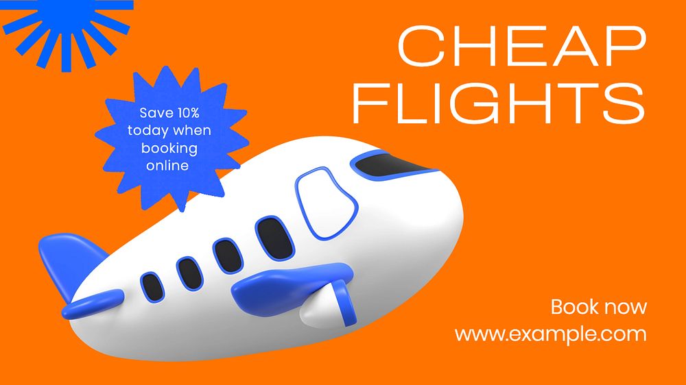 Cheap flights blog banner template, editable text