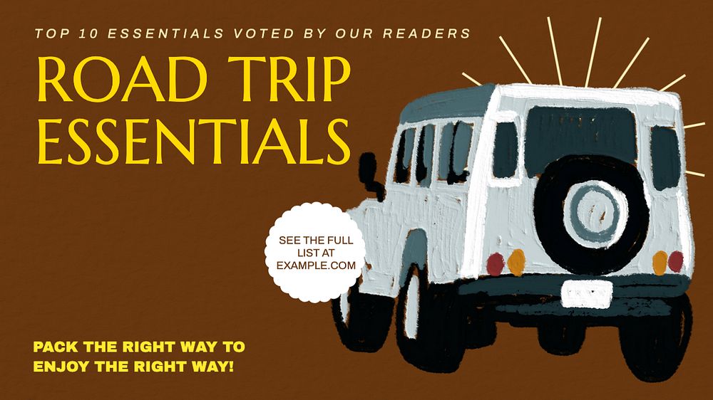 Road trip essentials blog banner template, editable text