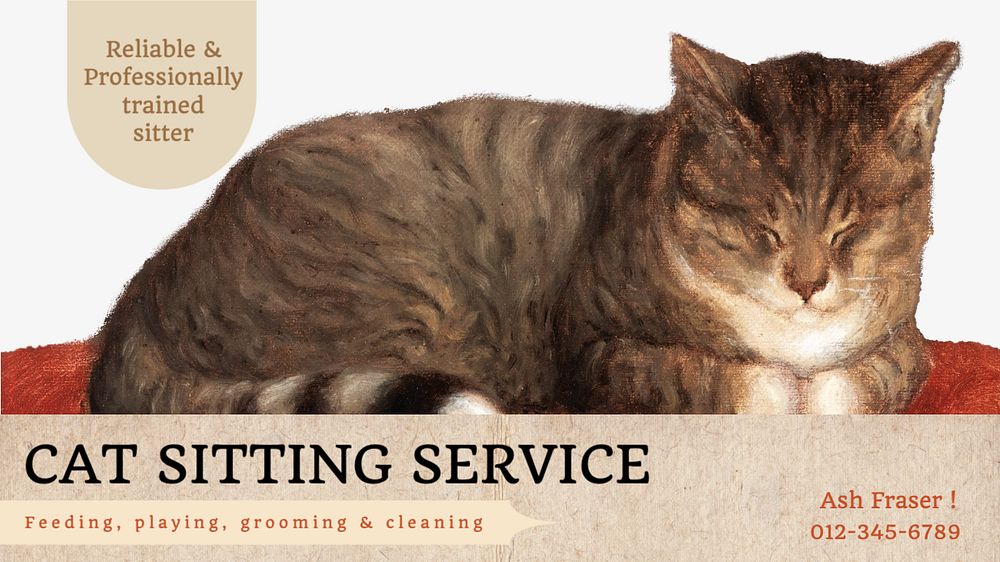 Cat sitting Facebook cover template, editable design