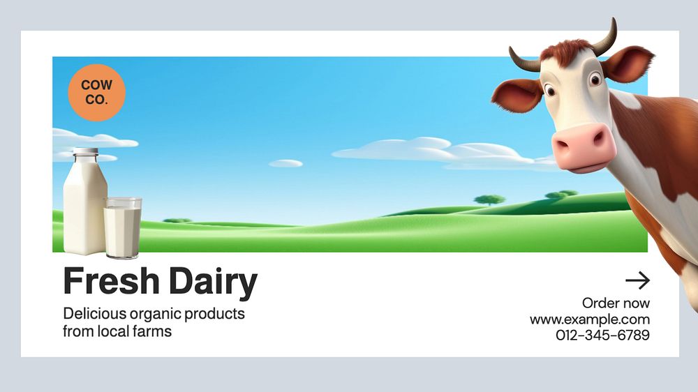 Cow  blog banner template, editable text