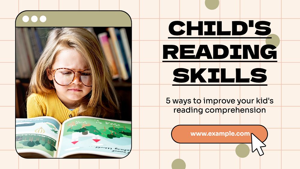 Child's reading  blog banner template, editable text