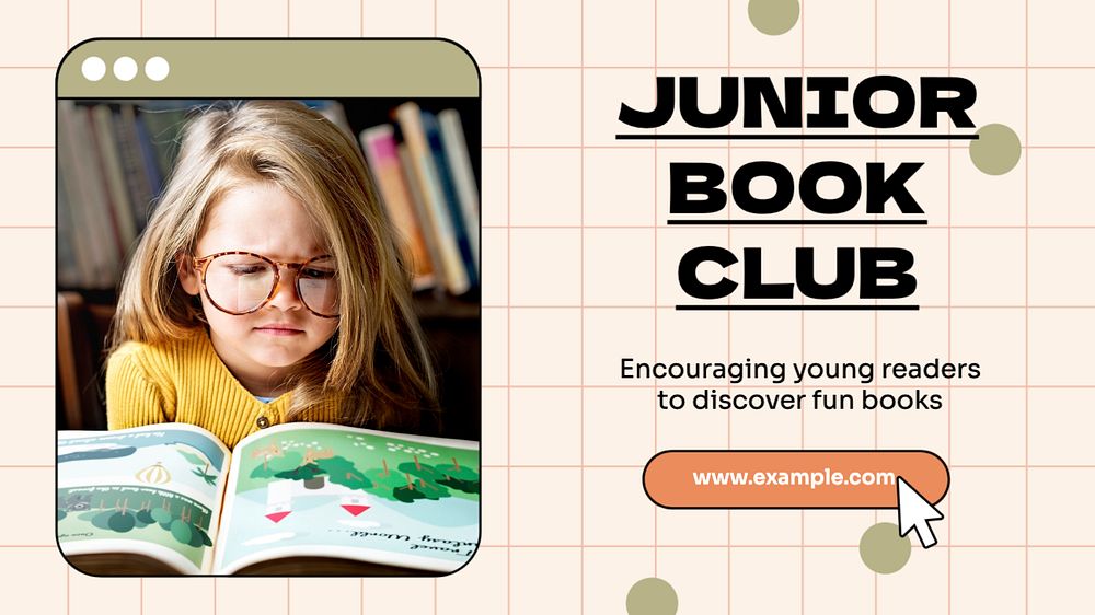 Junior book club  blog banner template, editable text