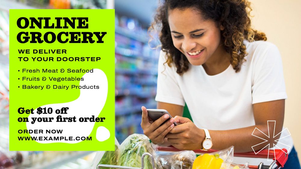 Online grocery  blog banner template, editable text