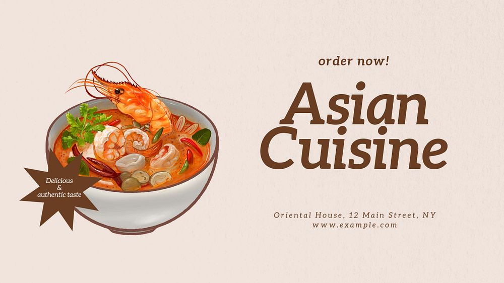 Asian cuisine Facebook cover template, editable design