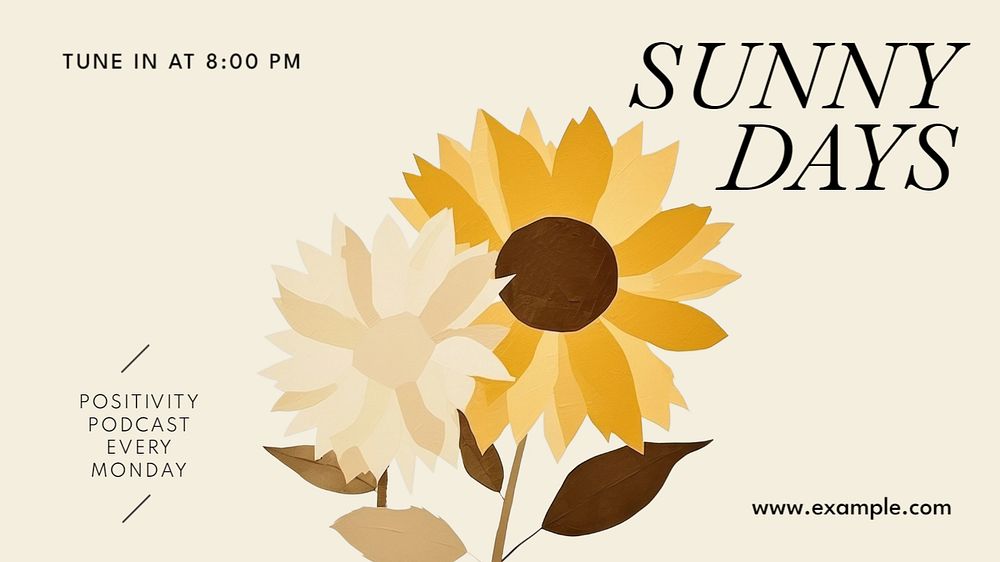 Sunny days podcast Facebook cover template, editable design