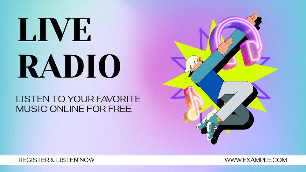 Live radio Facebook cover template, editable design