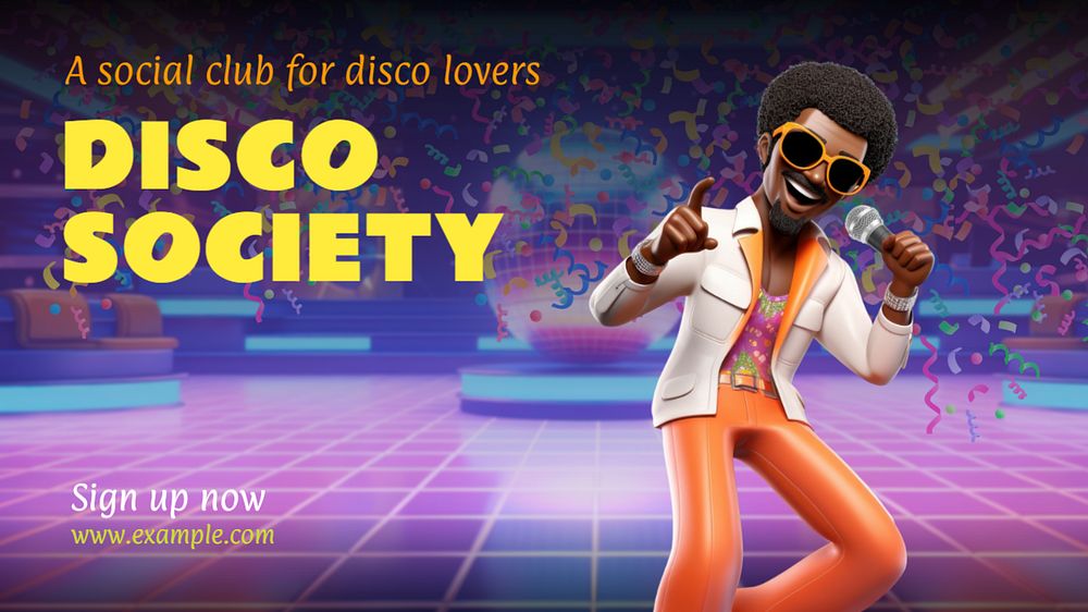 Disco society blog banner template, editable text