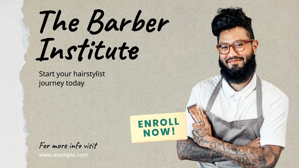 Barber institute Facebook cover template, editable design