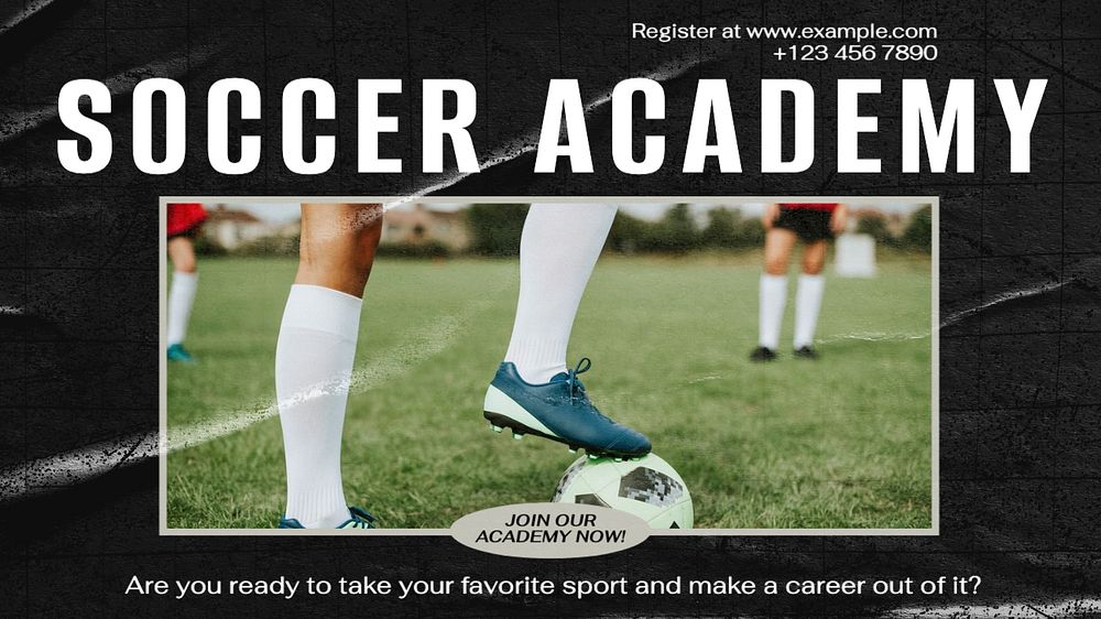 Soccer academy  blog banner template, editable text