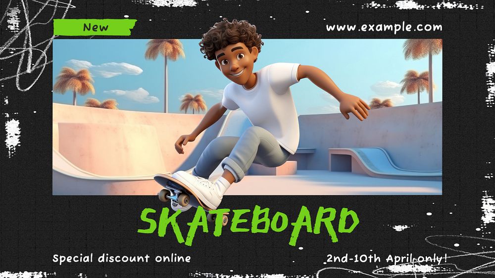 New skateboard  blog banner template, editable text