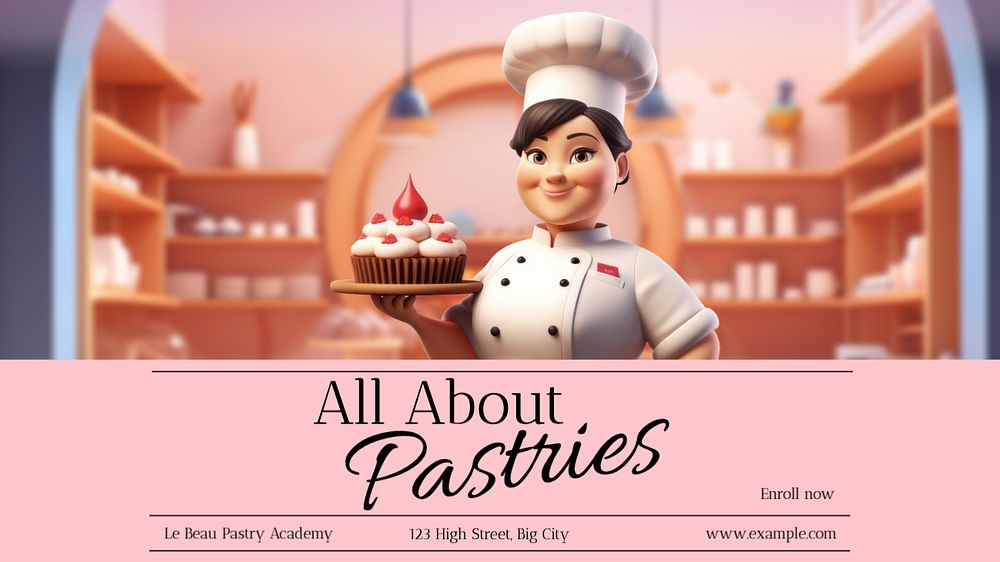 Pastry school  blog banner template, editable text