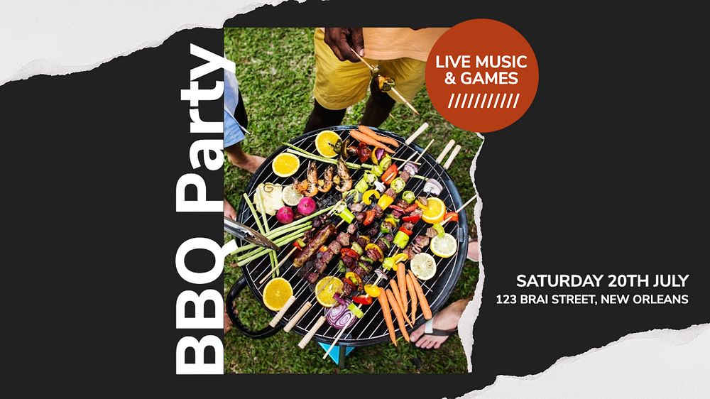 BBQ party  blog banner template, editable text