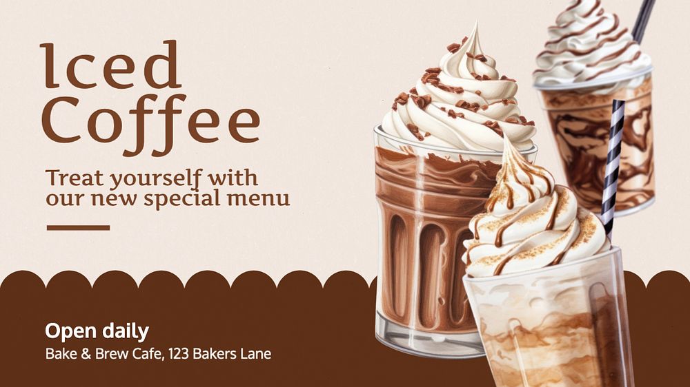 Iced coffee Facebook cover template, editable design