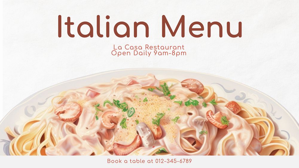 Italian food menu Facebook cover template, editable design