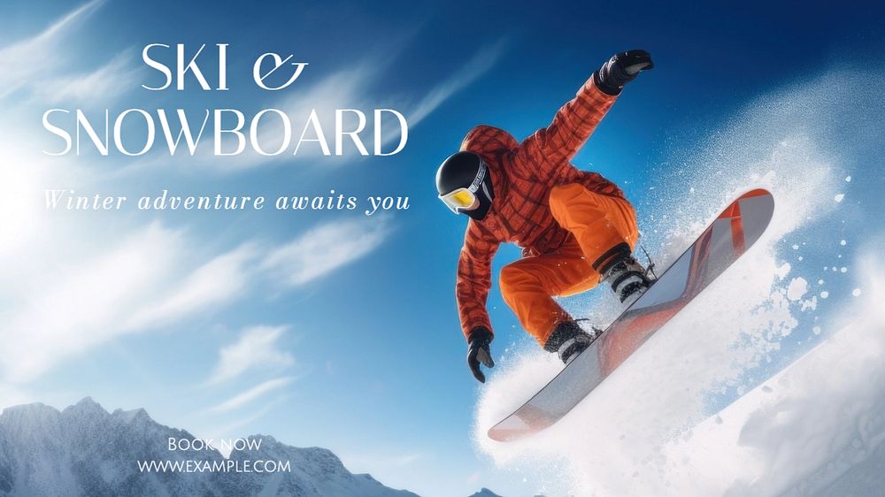 Ski & snowboard blog banner template, editable text