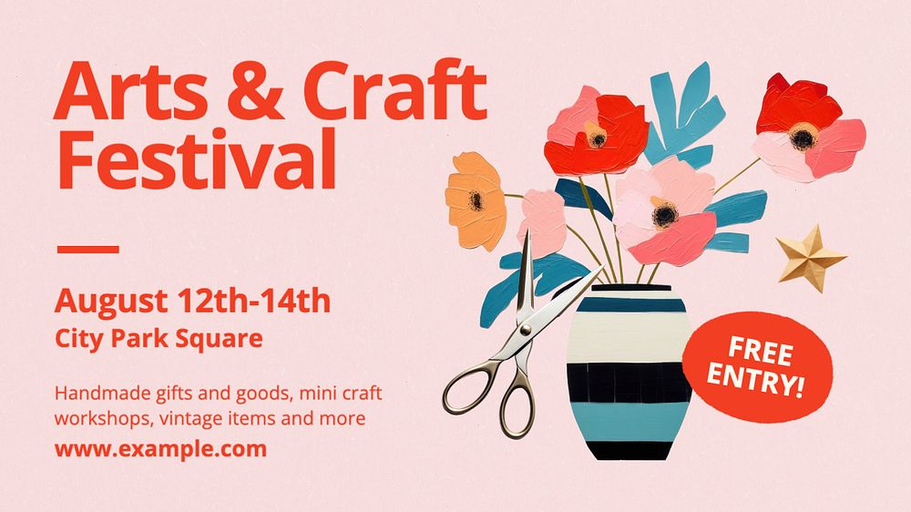 Arts and craft festival blog banner template, editable text