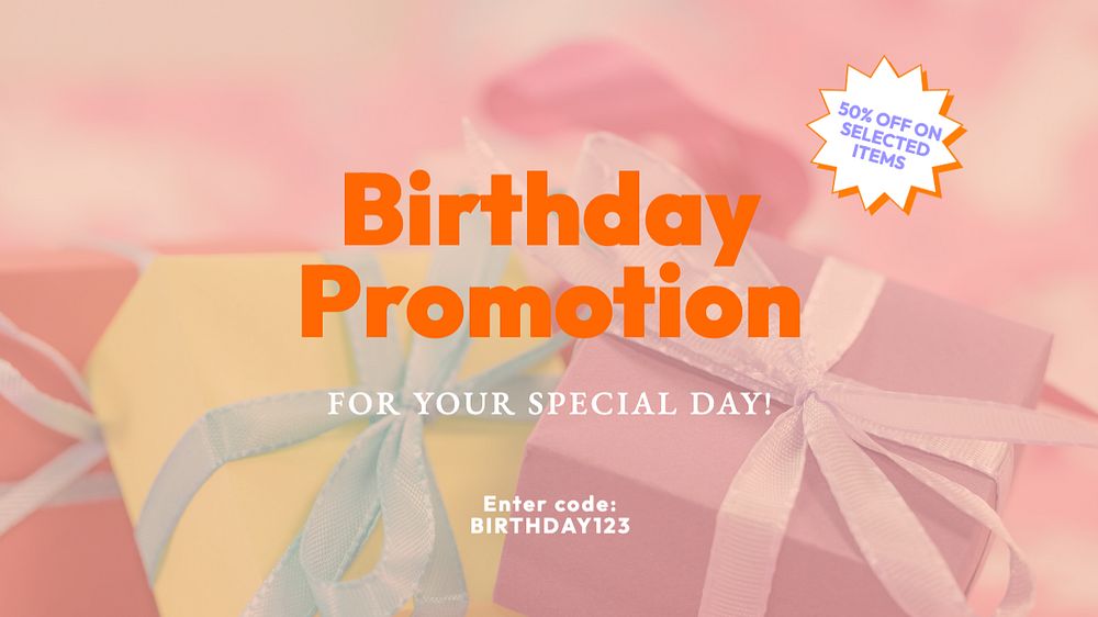 Birthday promotion  blog banner template, editable text