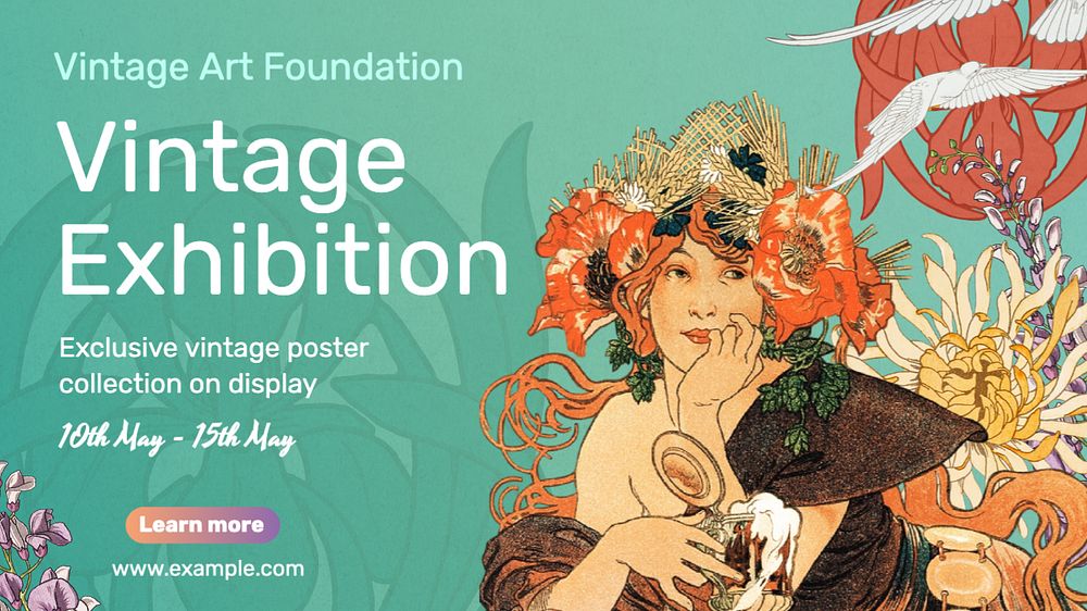 Vintage exhibition blog banner template, editable text