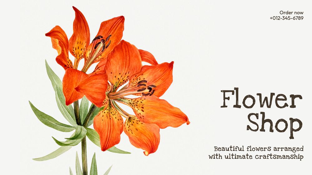 Flower shop  blog banner template, editable text