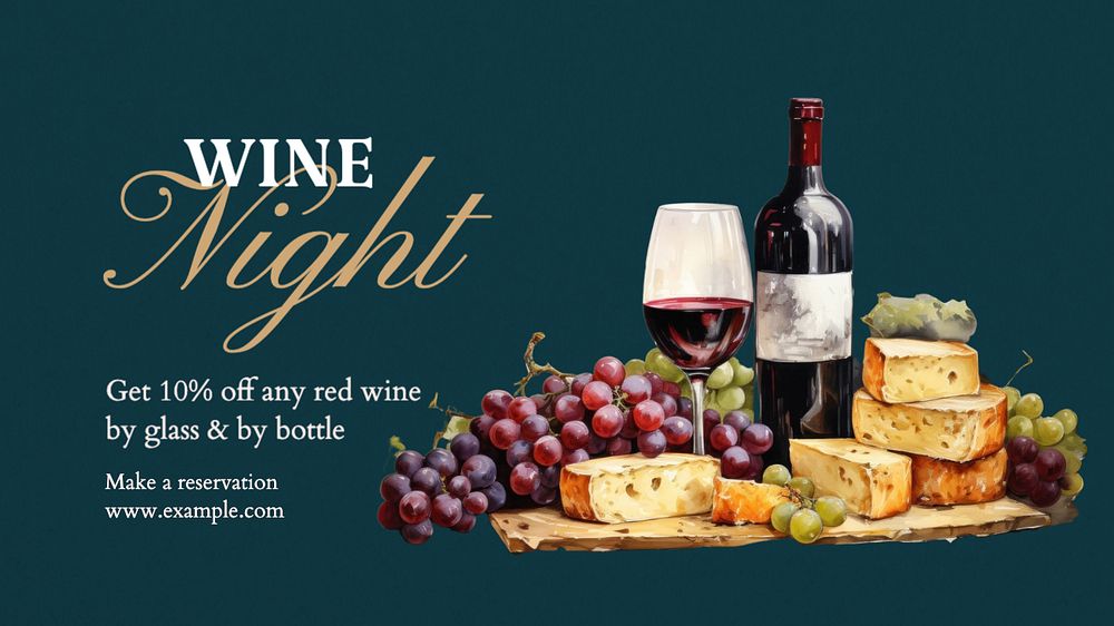 Wine night blog banner template, editable text