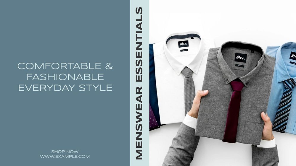 Men's wear essentials  blog banner template, editable text