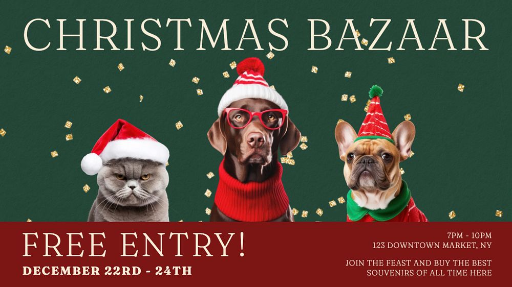 Christmas bazaar blog banner template, editable text