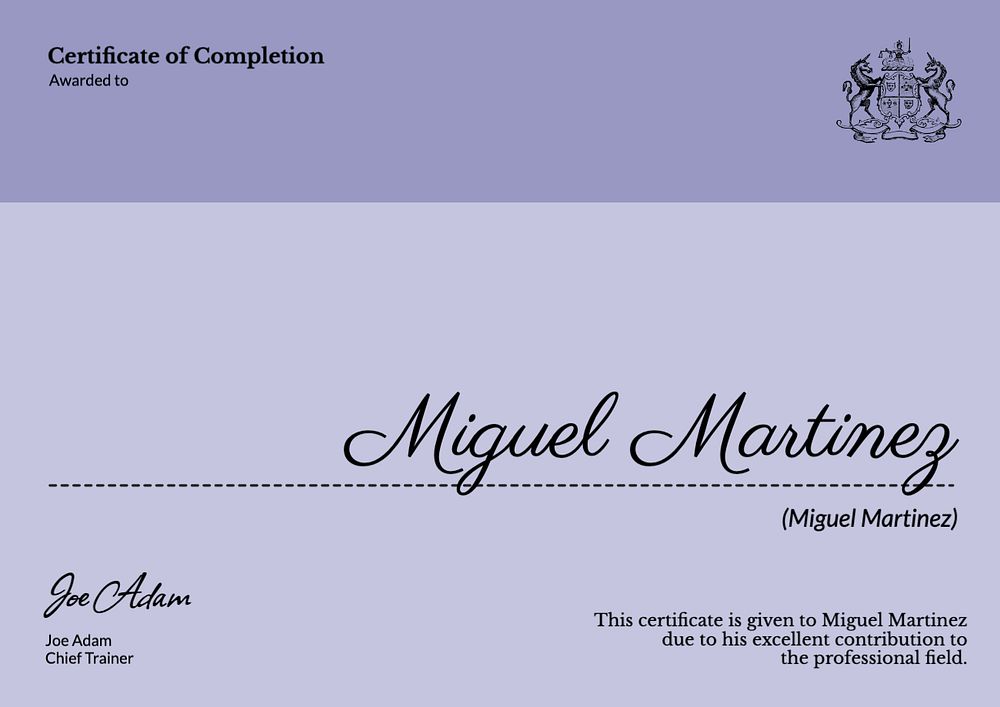 Certificate of completion template, editable design