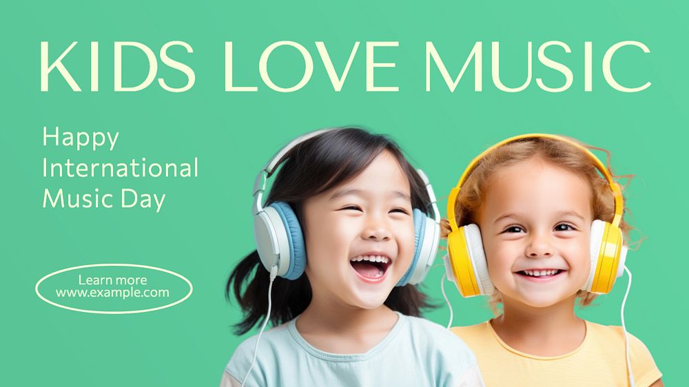 Kids love music blog banner template, editable text