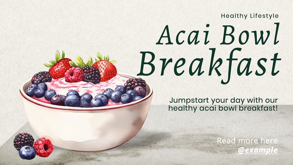 Acai bowl blog banner template, editable text