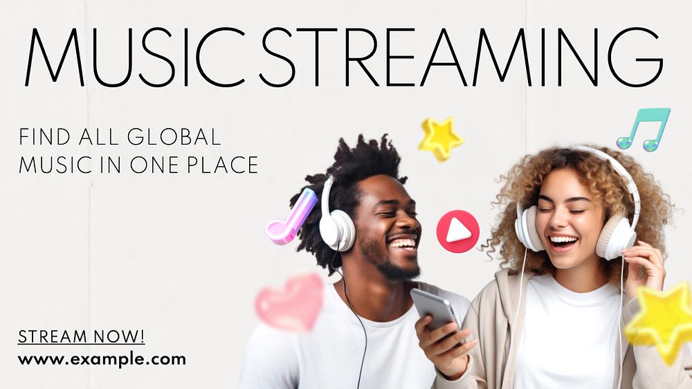 Music streaming blog banner template, editable text