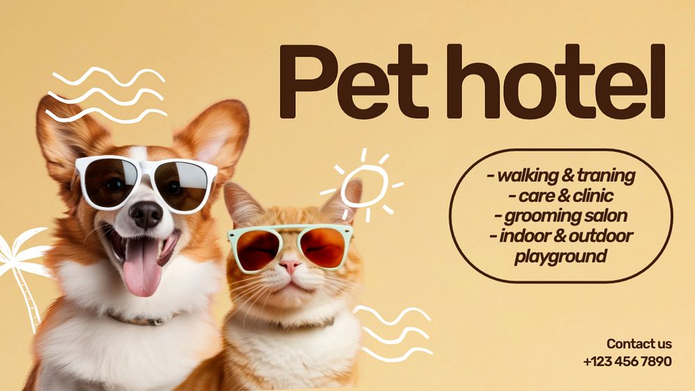 Pet hotel blog banner template, editable text