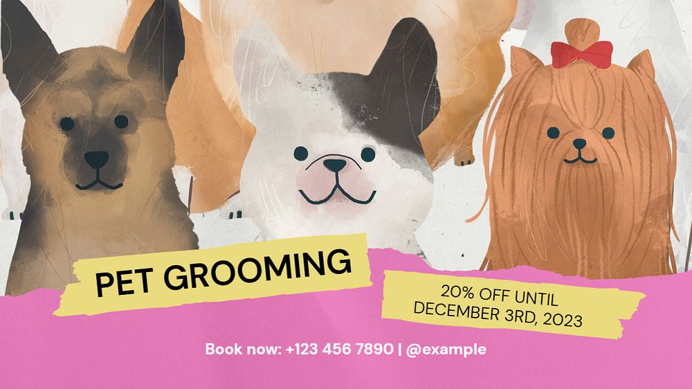 Pet grooming  blog banner template, editable text