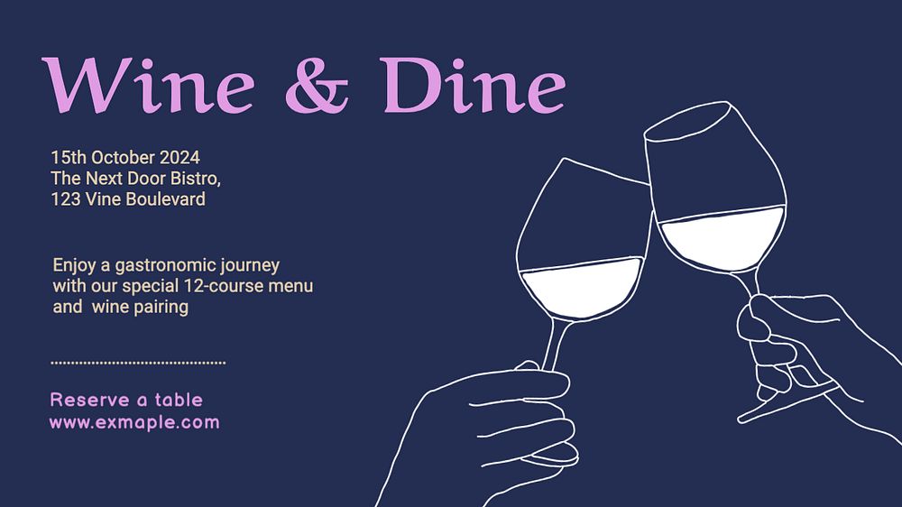 Wine & Dine Facebook cover template, editable design