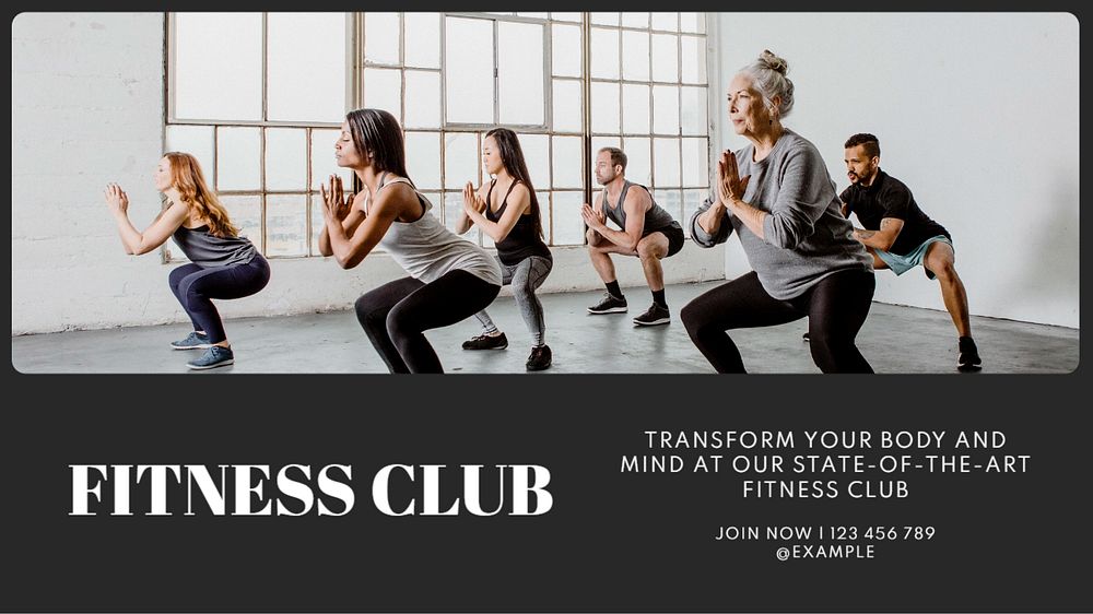 Fitness Gym Club  blog banner template, editable text