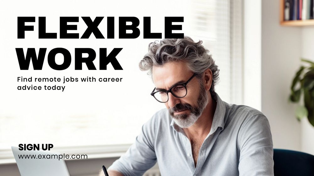 Flexible work blog banner template, editable text