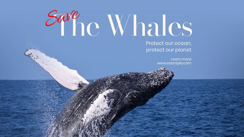 Save the whales  blog banner template, editable text