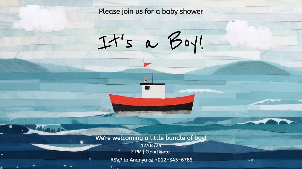 Boy baby shower  blog banner template, editable text