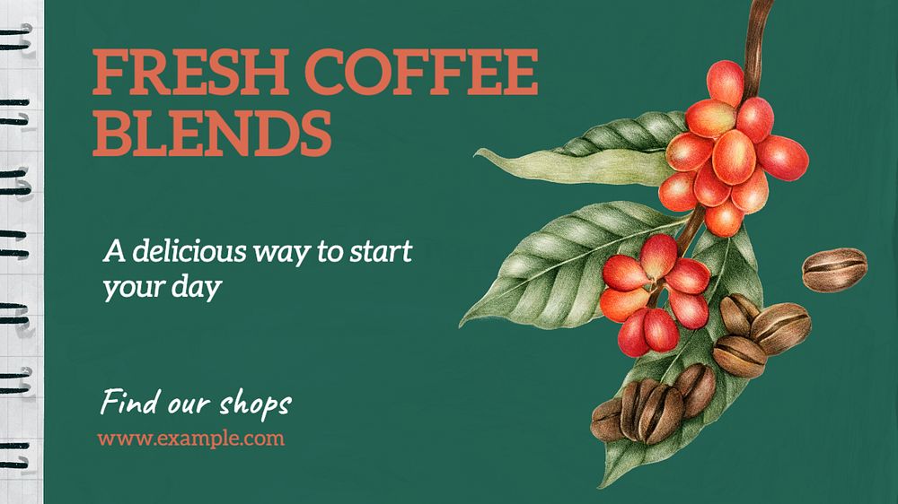 Fresh coffee blends  blog banner template, editable text