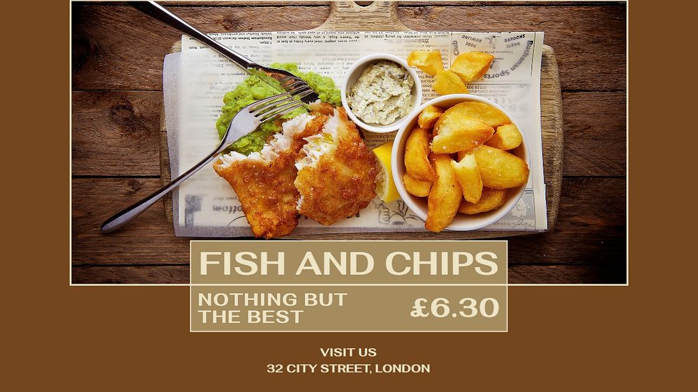 Fish and chips  blog banner template, editable text