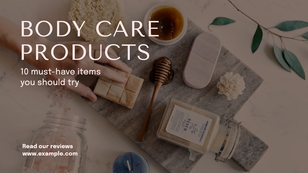 Body care products  blog banner template, editable text