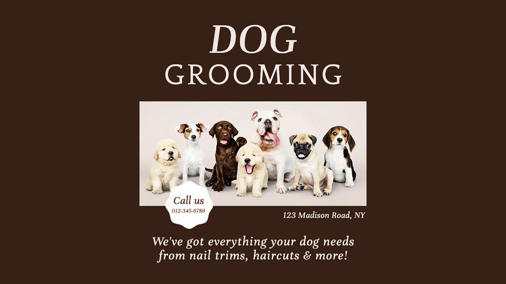 Dog grooming  blog banner template, editable text