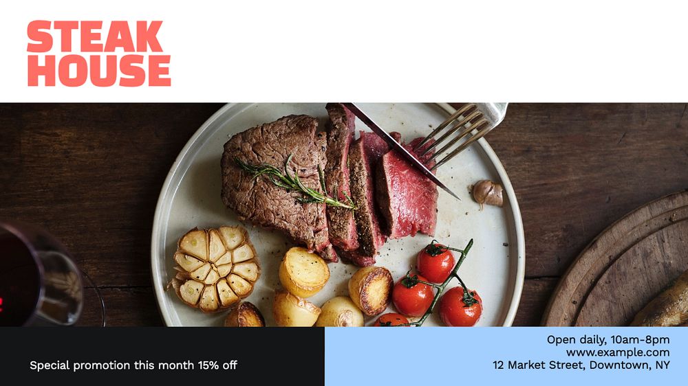 Steakhouse restaurant  blog banner template, editable text